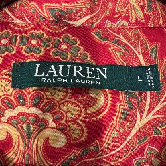 Lauren Ralph Lauren Sz L Monogramed Paisley Button Front Night Shirt Top Pajama - Picture 11 of 11